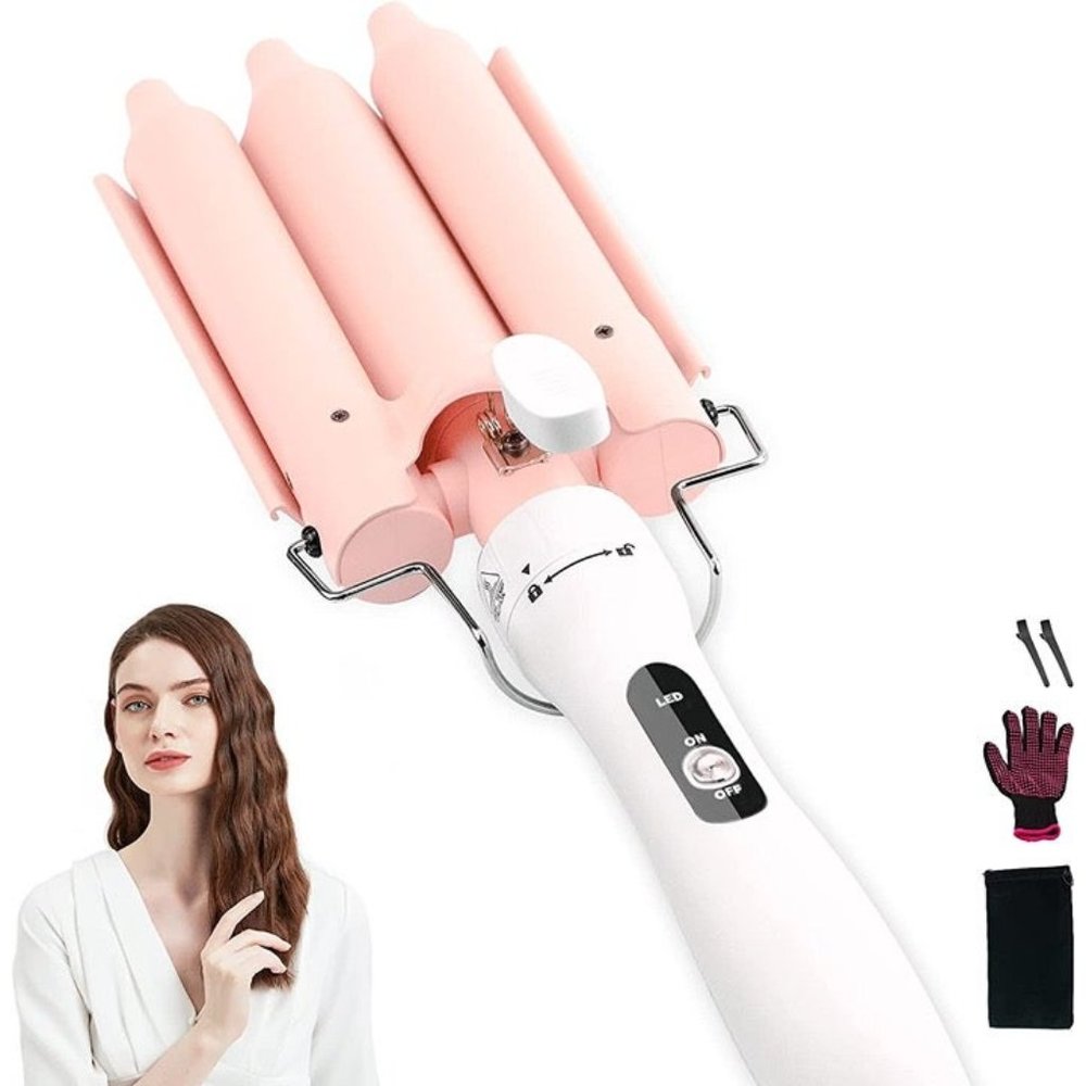 Three Barrel Curling Iron Wand Dual Voltage Hair Crimper